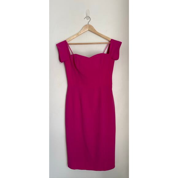 Dress The Population Bailey Off-Shoulder Bodycon Midi Dress in Hot Pink, Large - Picture 2 of 8